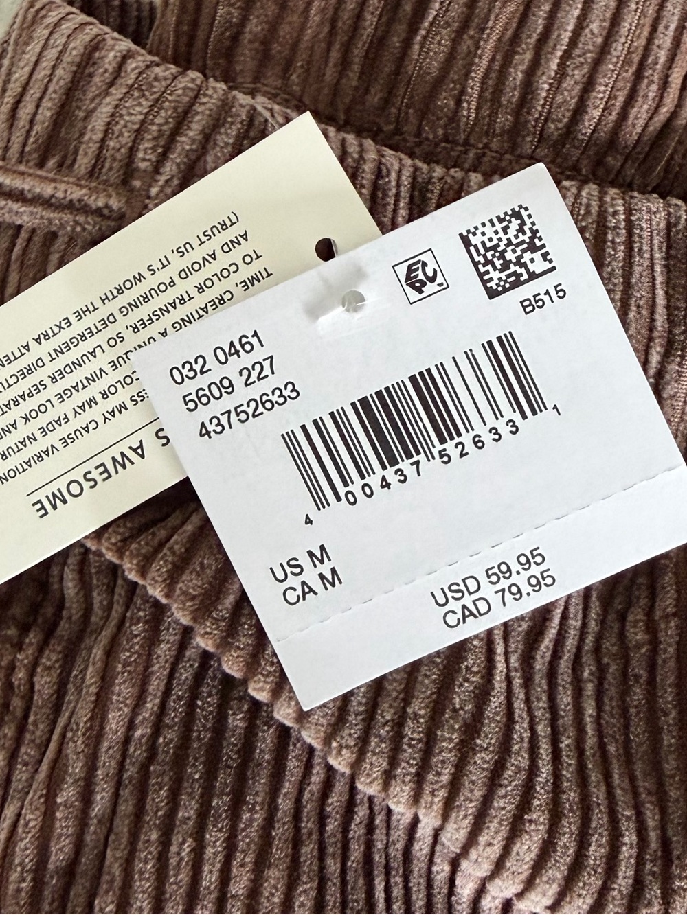 AE Ribbed Corduroy Wide-Leg Pants — Taupe Brown - Picture 2 of 3